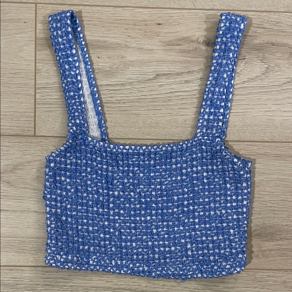 Blue and White Textured Women's Top Zara